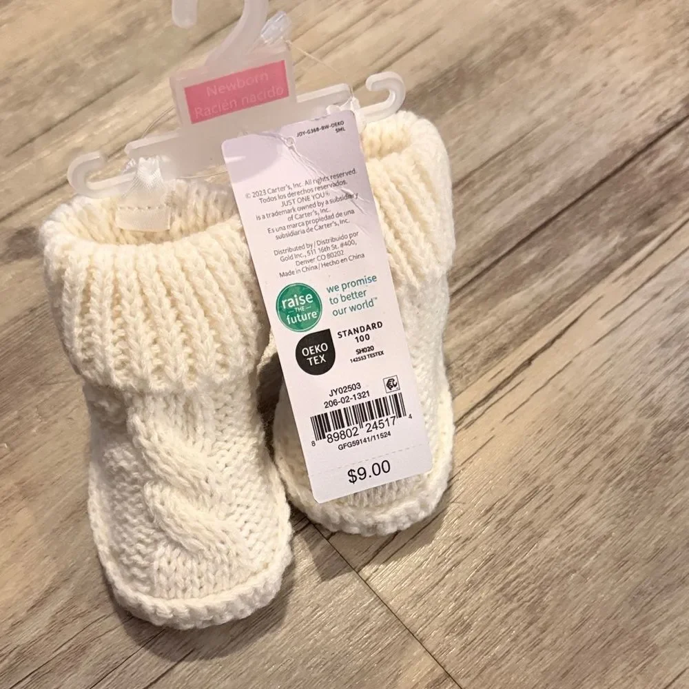 Carter's White Knit Fold-Over Baby Booties